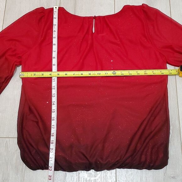 SARA MICHELLE BLOUSE, Sz S, RED SPARKLING, 3/4 SLEEVE, SCOOP NECK, POLYESTER - Picture 9 of 14